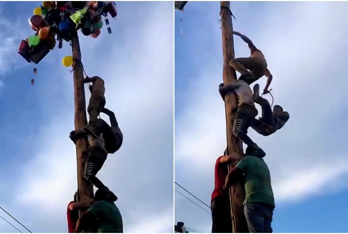 VIDEOS | Jóvenes quedan heridos de gravedad al caer del palo encebado, en Uruapan